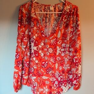 Old Navy Floral V-Neck Blouse - Red and White
